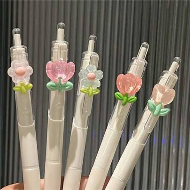 SHEIN 1/5pcs Random Floral Quick Drying Gel Pens, Fine-Tipped, Best For Students & Girl,Back To School
