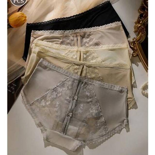 SHEIN 5pcs Women&#39;s French Seamless Lace Panties Sexy Comfortable Breathable Mulberry Silk Crotch Mid Waist Trousers
