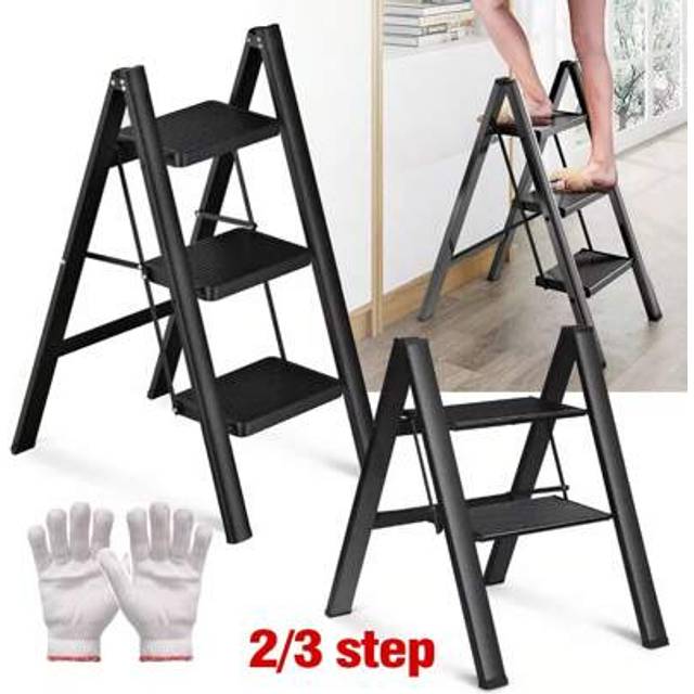 SHEIN 3 Step Ladder Folding Heavy Duty Aluminium Outdoor Indoor Lightweight Step Stool