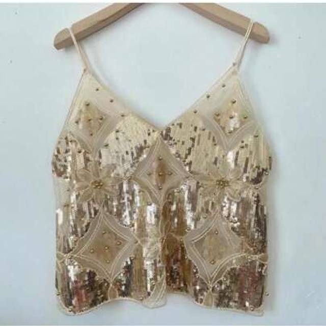 SHEIN Women&#39;s Sparkle Cami Tops Sleeveless Spaghetti Strap V Neck Sequin Camisole Party Rave Tops