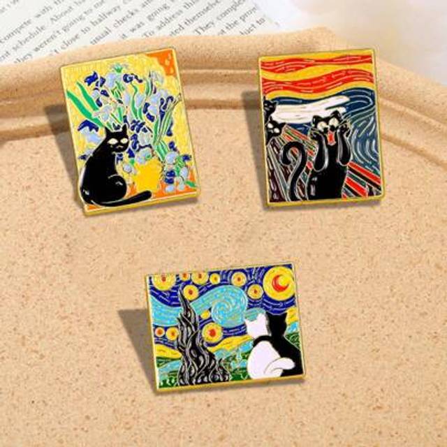 SHEIN 1pc Creative Cartoon Exquisite Oil Painting Style Alloy Brooch, Cosmic, Sunflower, Black Cat Unique Gift Accessory Badge