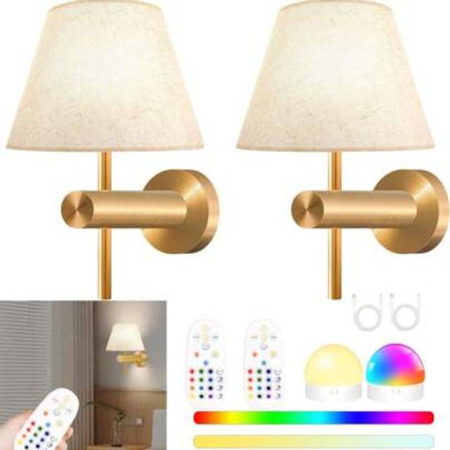 SHEIN Cordless & Rechargeable Battery Powered Wall Lamp, 12RGB Wireless Charging Wall Light With Remote Control, Dimmable Wireless Wall Light, Magnetic Nigh