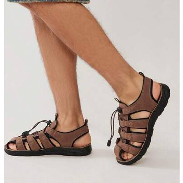 SHEIN Top Seller Men&#39;s Closed Toe Faux Leather Brown Fisherman Outdoor Sport Sandals-Durable & Comfortable.