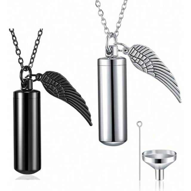 SHEIN 1piece Urn Necklace For Ashes Cremation Jewelry For Ashes, Stainless Steel Cremation Jewelry For Women Men, Memorial Necklace Angel Keepsake Cylinder
