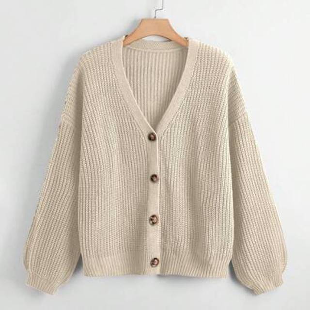 Calvaya Women Plus Size Solid Color V-Neck Single Row Button Long Sleeve Casual Knitted Cardigan, Versatile For Commuting And Outings, Autumn/Winter