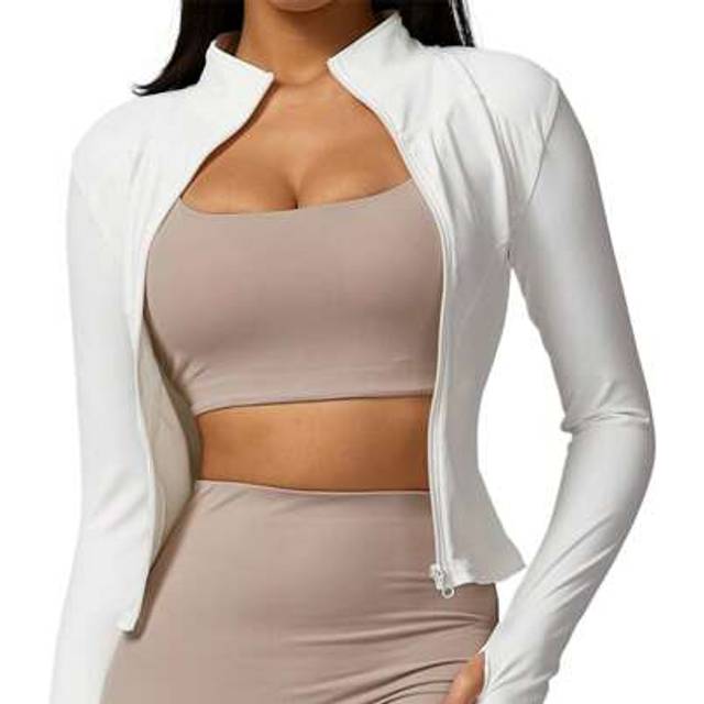 SHEIN Women&#39;s Workout Jacket Solid Color Quick Dry Lightweight Zip Up Yoga Jacket Athletic Slim Fit Tops
