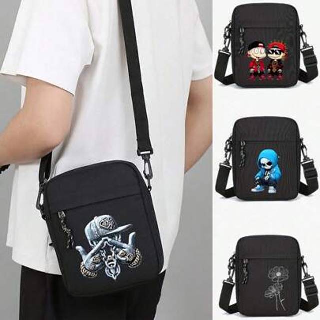 SHEIN Cool Personalized New Men&#39;s Crossbody Bag Oxford Small Square Bag Silver Skull Daily Commuter Convenient Shoulder Mobile Bag Men&#39;s Crossbody Bag Small