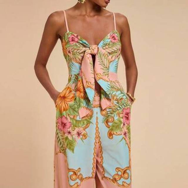 Travachic Summer Outdoor Holiday Date Pant, Vacation Front Strap Open Artistic Print Women&#39;s One-Piece Pants, Vacation Summer Beach One-Piece Pants, Back-To-Sch