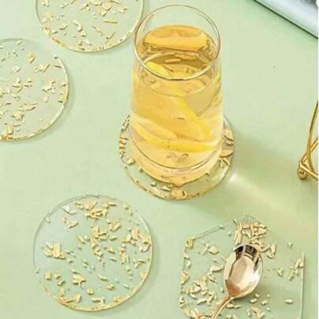 SHEIN 1pc Round Heat-Resistant Acrylic Coasters With Gold Foil, Table Protection Home Decor (No Coaster Holder)