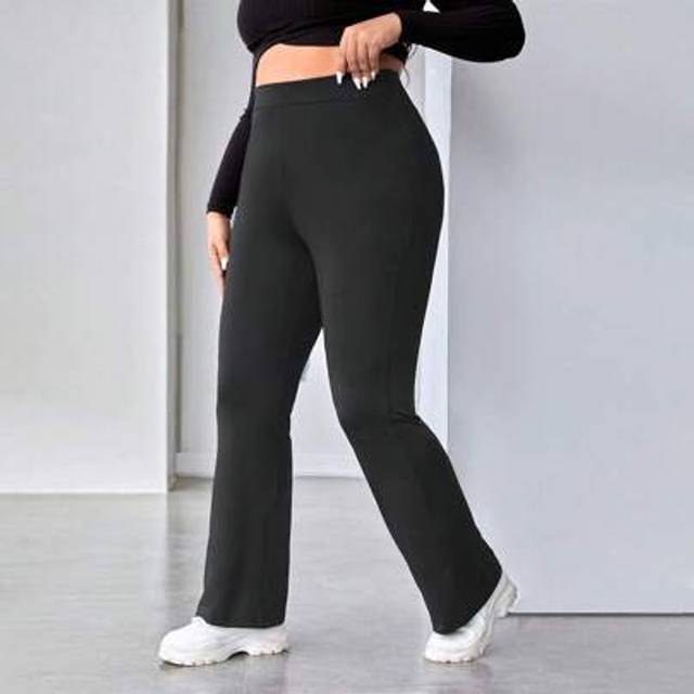 SHEIN Plus Size Women Solid Color High Waist Casual Flare Pants