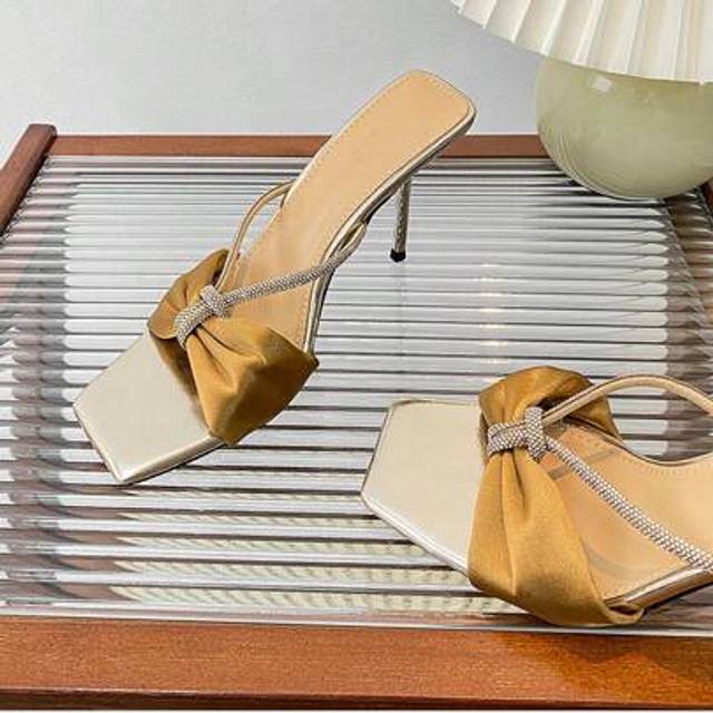 SHEIN 2025 Summer Hot Sa-Le Rhinestone Yangshulin Sandals Women&#39;s Temperament Celebrity Style Stiletto High Heels One-Piece Flip Flops For Outdoor Wear