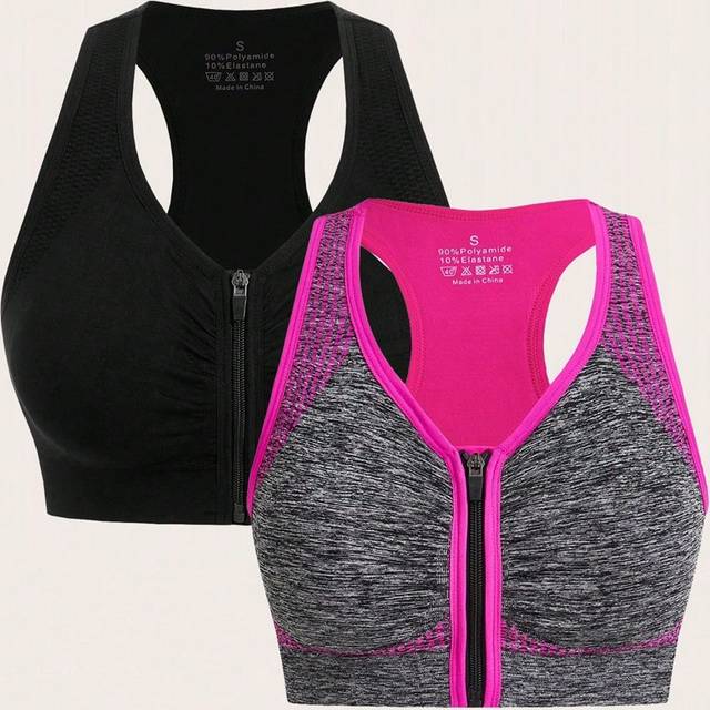 SHEIN Women&#39;s Breathable Front Zip Criss-Cross Back Sports Bra