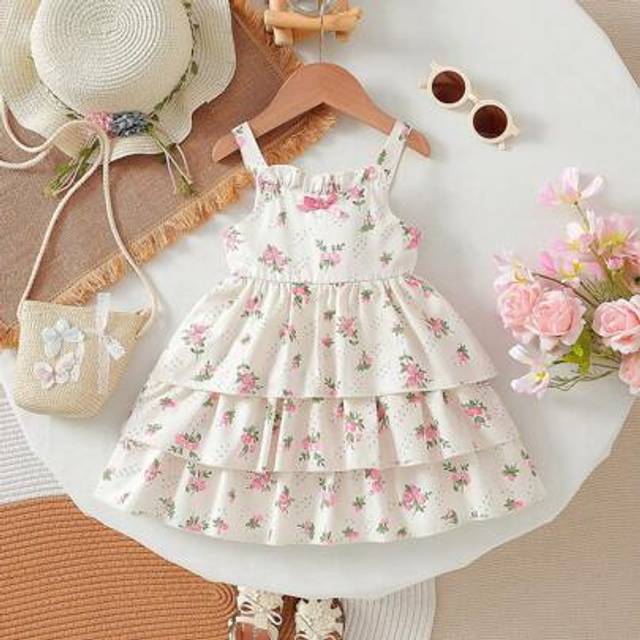 SHEIN Baby Girls&#39; Elegant Sweet Cake Suspender Dress, Spring/Summer