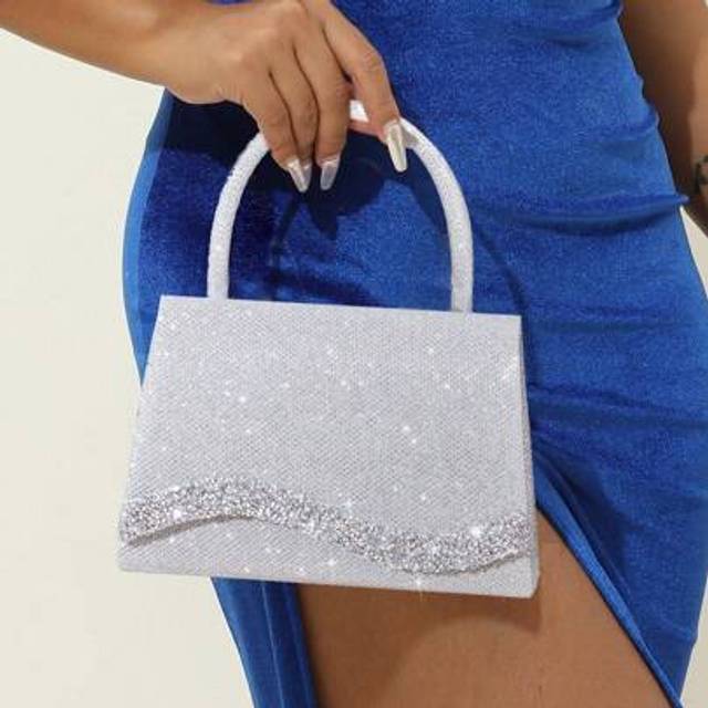 SHEIN Sparkly Elegant Simple Solid Color Glitter Crystal Rhinestone Women&#39;s Evening Clutch Bag For Party, Wedding, Prom, Valentine&#39;s Day Date, Perfectly Mat