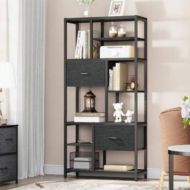 SHEIN Bookshelf With Drawers, 7-Tier Bookcase With Steel Frame Floorstanding Book Rack, Industrial Shelving Unit Storage Rack For Living Room Office Hallway