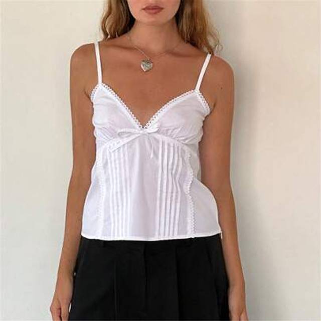 SHEIN Women Y2k V Neck Cami Top Fairy Sleeveless Tank Top Cute Ruffle Babydoll Top Summer Going Out Camisole E-Girls Top