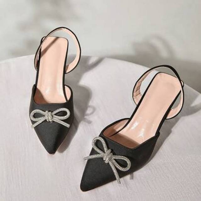 SHEIN Plus Size Women High Heel Pumps With Bow Decor Closed Toe Stilettos