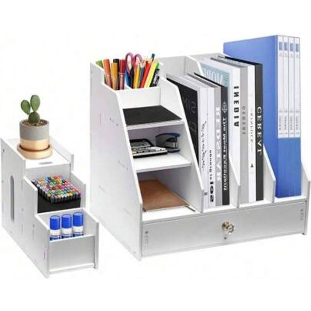 SHEIN Desk Prganiser With Drawer Multifunctional Desk Supplies Organisers Office Marker Organiser With Paper Box