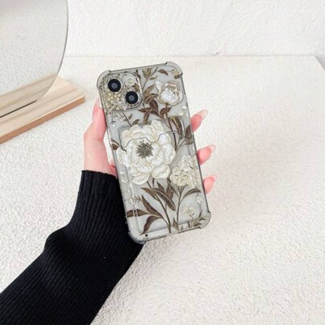 SHEIN Flower Phone Case Retro White Flower Pattern Transparent Black TPU Phone Case Compatible With IPhone 16, 16 Pro, 16 Plus, 16 Pro Max, 16E, 15, 14, 13,