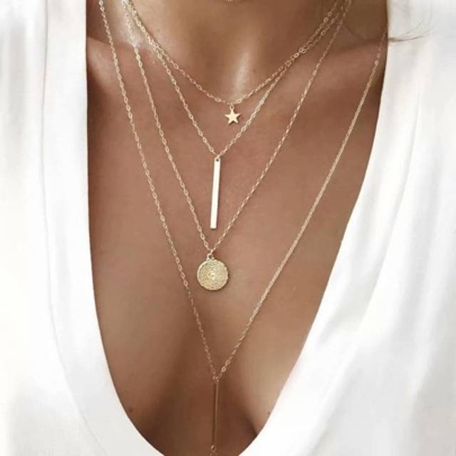 SHEIN Star & Round Charm Layered Necklace