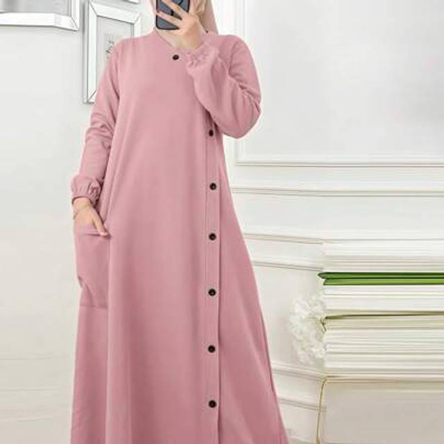 SHEIN Women&#39;s Long Sleeve Solid Color Pocket Single-Breasted Modest Abaya Maxi Dress, Kaftan