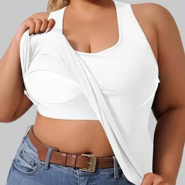 SHEIN 1pc All Season White Racerback Tank Top With Built-In Cup, Yoga & Activewear