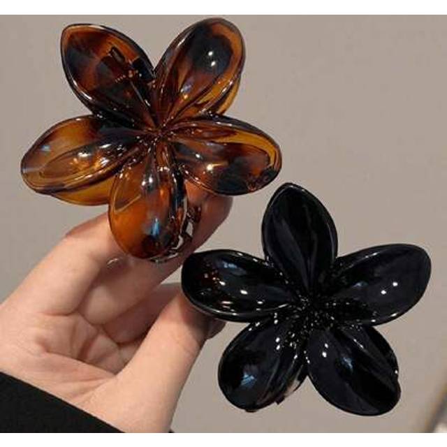 SHEIN 2pcs Leopard Print And Black 3.15 Inch Oversized Lightweight Plastic Hair Clips, Fashionable, Elegant, Minimalist Design, Suitable For Women, Suitable
