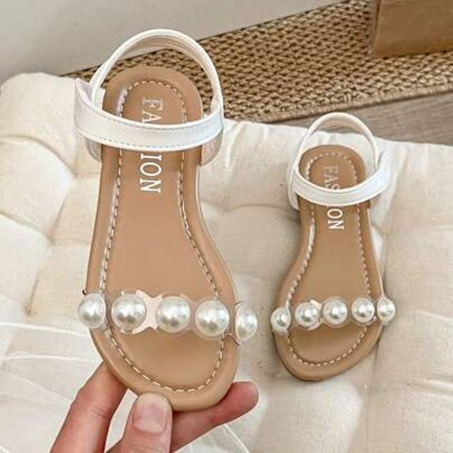 SHEIN A Pair Of Best-Selling Children&#39;s /2025 New Girls&#39; Sandals. The Main Body Of The Upper Is White, Paired With Transparent Straps And Decorated With Pea