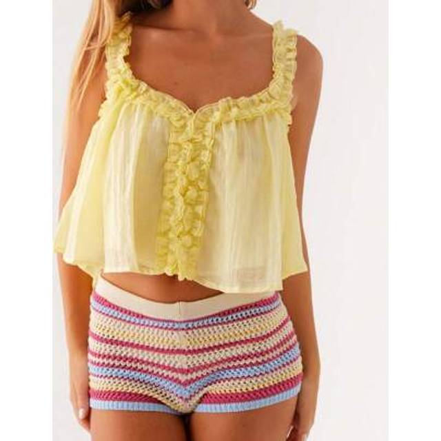 SHEIN Women&#39;s Y2k Ruffled Crop Tank Top Sleeveless V-Neck Frill Trim Cami Fairycore Summer Streetwear Going Out Top