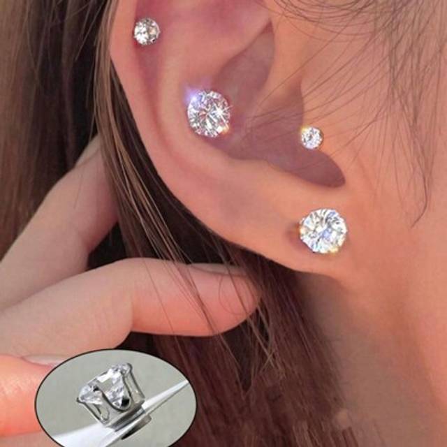 SHEIN 3pcs Stylish Minimalist Magnetic Ear Studs, Earlobe Magnet Earrings Suitable For Women On Any Occasion
