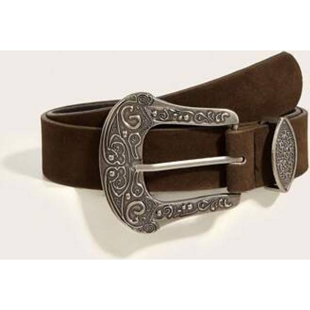 SHEIN 1pc Women&#39;s Brown Western Cowgirl Print Belt With Heavy Beading, Suitable For Everyday Wear