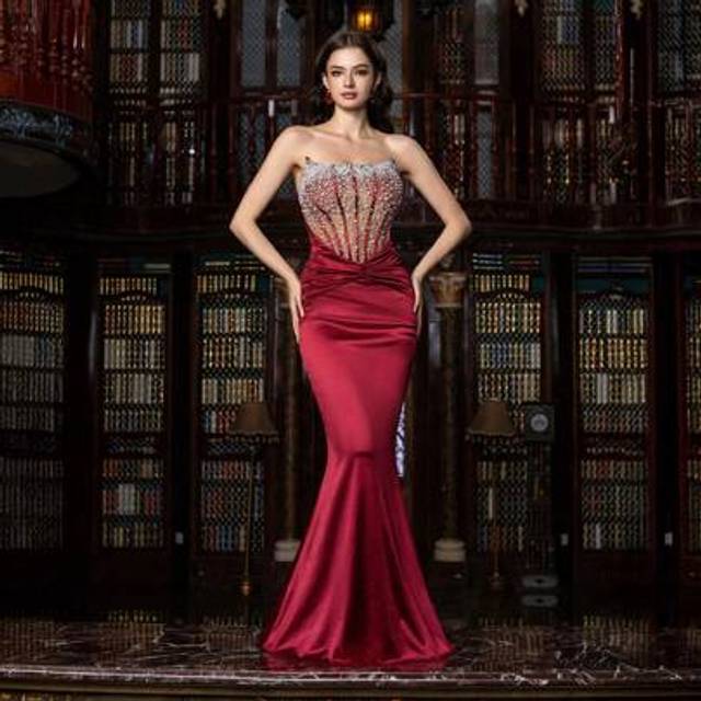 SHEIN Strapless Mermaid Evening Gown With Twisted Waist Detail, Elegant Formal Dress For Galas, Red Carpet, Luxury Parties, Weddings, -Tie Events, Party Dre