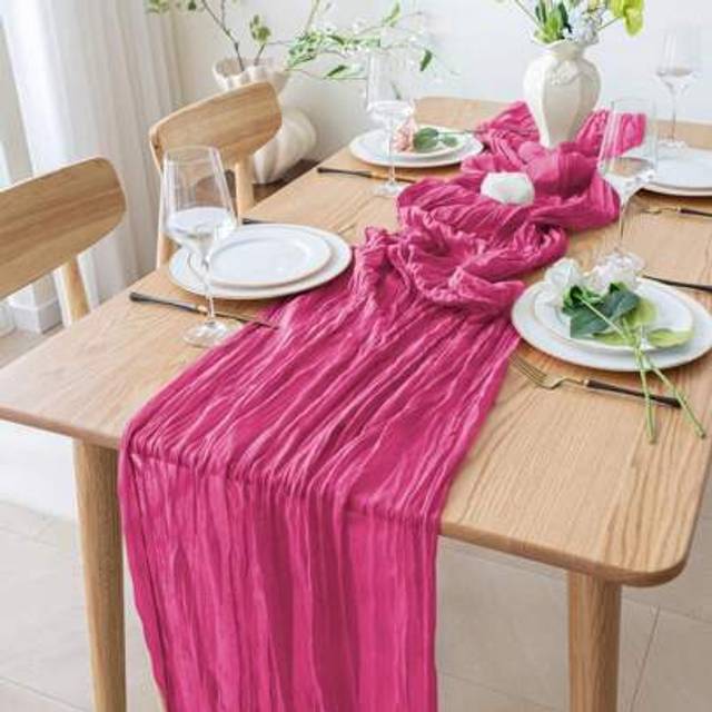 SHEIN 1pc/6pcs Cheesecloth Table Runners, Boho Chic Gauze Burlap Farmhouse Style Tablecloth, Romantic Long Cheese Cloth Table Scarf For Wedding, Baby Shower