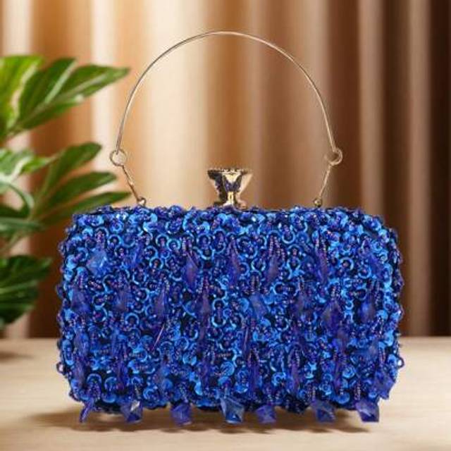 SHEIN Vintage Style Beaded Evening Clutch Bag, Removable Shoulder Strap, Solid Color Polyester Handbag With Buckle Clasp Decoration, Suitable For Banquets A
