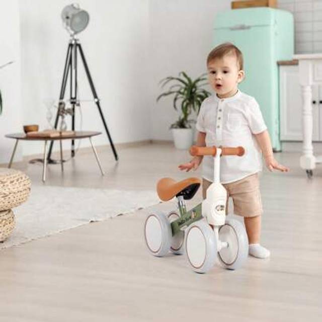 SHEIN Baby Balance Bike,Indoor Outdoor Toys Baby Ride On Bike No Pedals For 1-2 Year Old Boys Girls Kids Toddlers First Bike, Best Gift (Green& Brown)