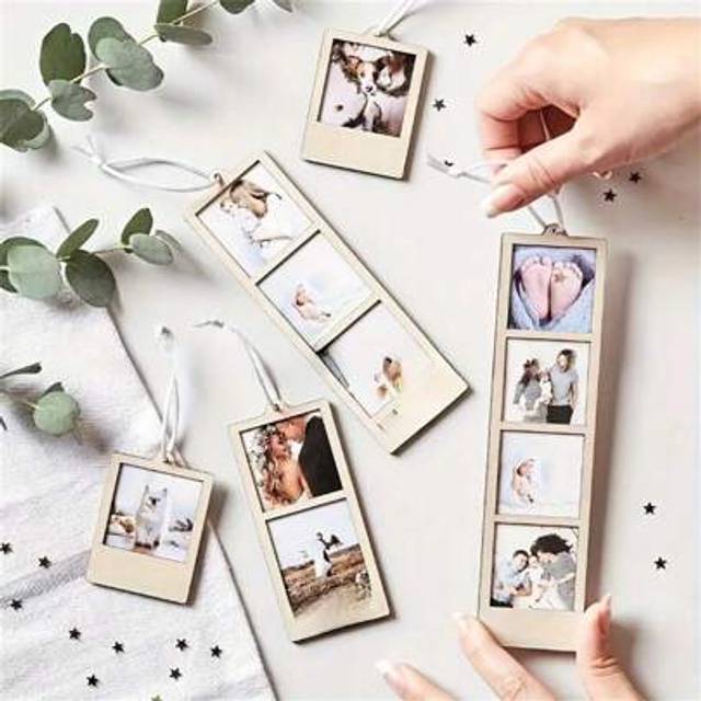 SHEIN 1pc Minimalist Wooden Mini Photo Frame, Hanging Style DIY Memorial Photo Display
