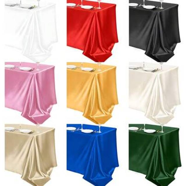SHEIN 1pc/2pcs Party Satin Table Cloth Tablecloth, Solid Color Smooth Fabric Rectangular Tablecloth, Wedding Decoration Wedding Table Cloth White Tablecloth