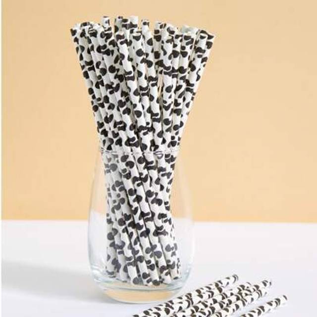 SHEIN 10/25/50/100pcs White Base Farm Style Cow Print Paper Straws, Disposable Tableware Straws, Suitable For Birthday, Party, Home, Bar, Beverage Shop, Pic
