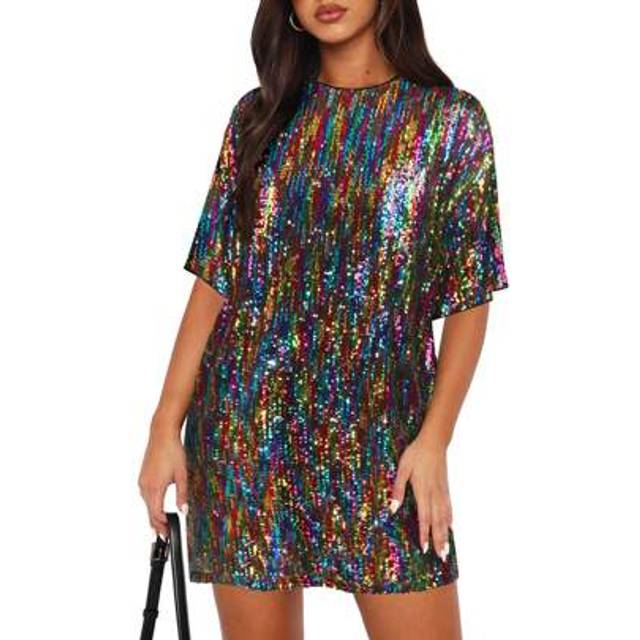 SHEIN New Summer European & American Women&#39;s Sequin Round Neck Cocktail Party Versatile Fashion Dress