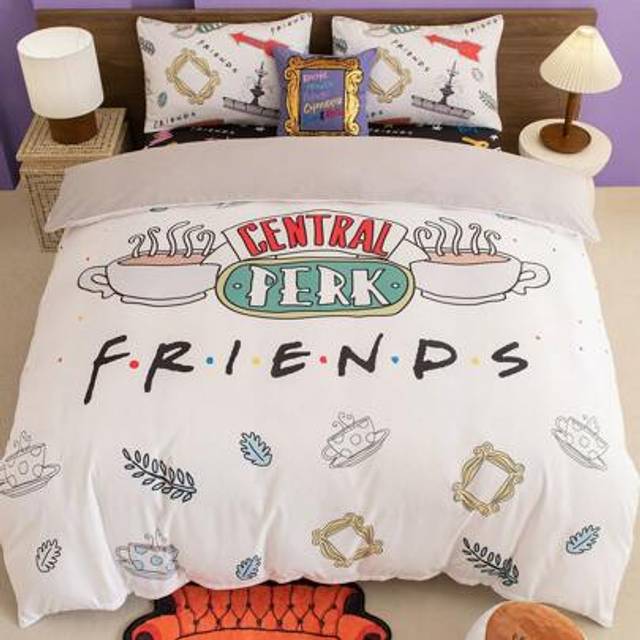 SHEIN Central Perk Coffee Cup Print White Bedding Set,Gifts