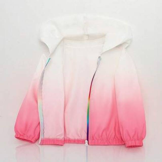 SHEIN Girls Young Girl Colorful Zip-Up Ombre Casual Lightweight Sunscreen Jacket, Suitable For Summer Everyday Wear