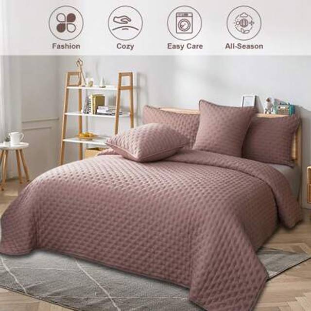 SHEIN Luxury Quilted 3 Piece Bedspread Embossed Pattern For All Season 220 X 240CM Soft Microfiber Reversible Patchwork Beddings Set Bed Throw For Bedroom D