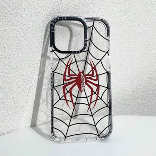 SHEIN 1PC Fashion Transparent Dual-Color Spider Print Shockproof Phone Protective Case Compatible With Iphone7Plus/X/11/12/13/14/15ProMax