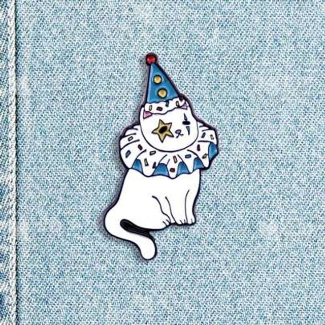 SHEIN 1PC Clown Cat Enamel Pin Clown And Cat Mix Pin Funny Badge Fashion Accessories
