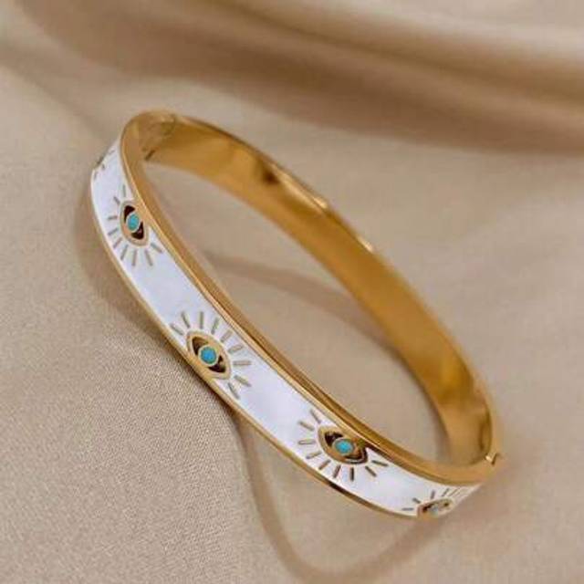 SHEIN Turkish Evil Eyes Stainless Steel Bracelet Bangle For Women Men Fashion Drip Oil Lucky Eyes Cuff Bracelets Jewelry Gift