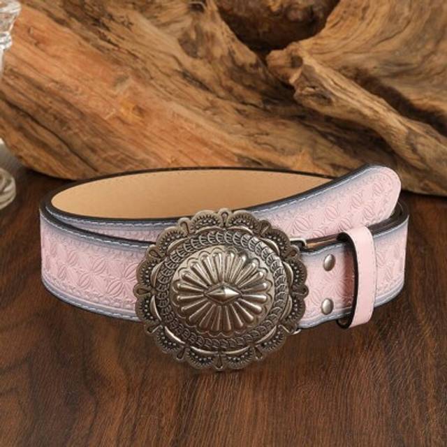 SHEIN Women&#39;s Vintage Embossed Western Style Belt, Suitable For Dress