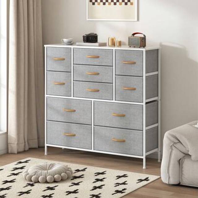 SHEIN Chest Of Drawers, Large 11 Drawer Dressers With Metal Frame, MDF Top, Adjustable Feet, Anti-Tip Safety, 11 Drawers For Bedroom, Living Room, Office