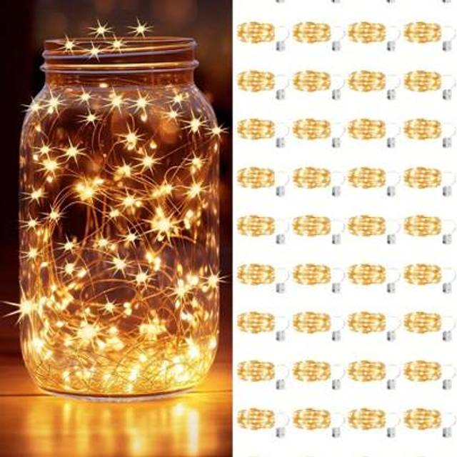 SHEIN 20pcs-Fairy Lights Battery Operated LED Mini String Lights Twinkle Lights Copper Wire Firefly Starry Lights For Mason Jars Wedding Party Christmas Cen