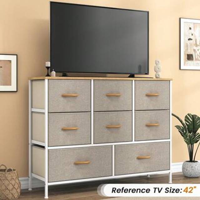 SHEIN Chest Of Drawers, Large Dressers With Metal Frame, MDF Top, Adjustable Feet, Anti-Tip Safety, 8 Drawers For Bedroom, Living Room, Office -
