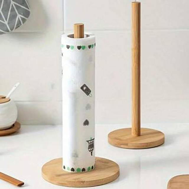 SHEIN 1pc Upgraded Model Wooden Paper Towel Holder,Kitchen Paper Towel Dispenser, Paper Towel Holder Countertop,Bamboo Paper Towel Roll Holder,Napkin Stand
